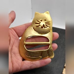 Huge Vintage Ultra Gold Cat Scarf Clip Or Cat Belt Buckle
